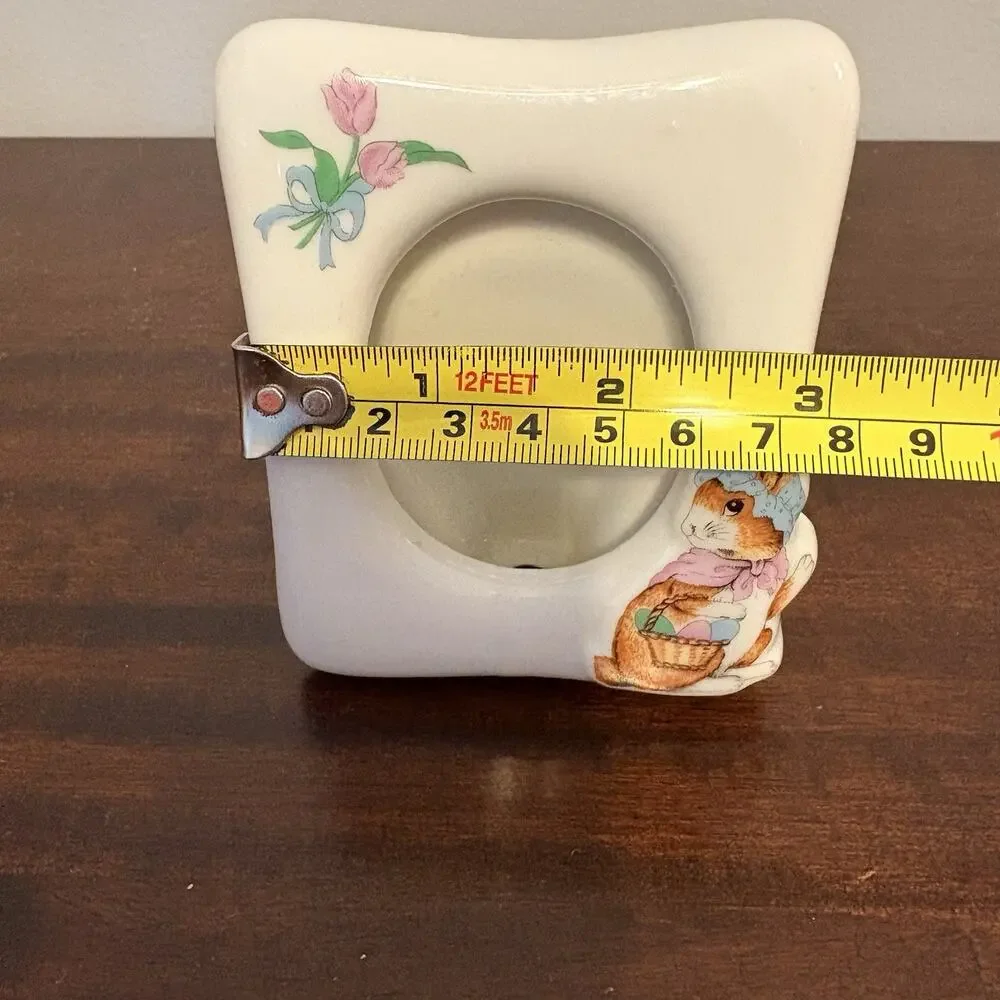 Ceramic Rabbit Floral miniature Photo Frame Spring Decor Vintage 90’s Cottage